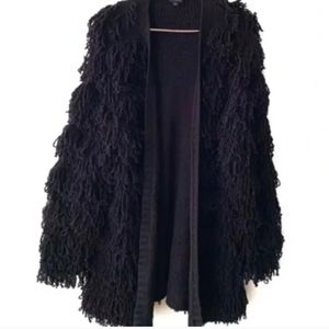 Black loop knit open front cardigan